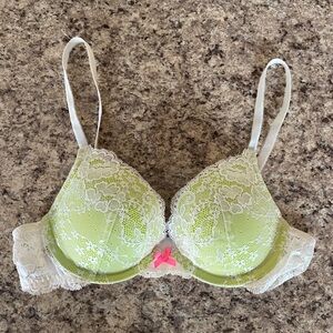 Victoria's Secret Lime Green and White Lace Push-Up Bra